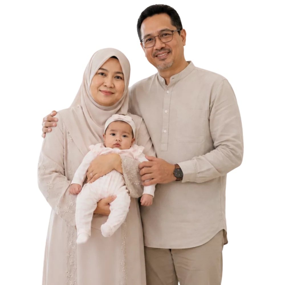 Pasangan Melayu dalam lingkungan usia 40-an bersama bayi selepas berjaya menjalani rawatan IVF